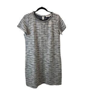 LOFT Women's Tweed Shift Dress Size 8 Short Sleeve Gray Beige Textured NEW